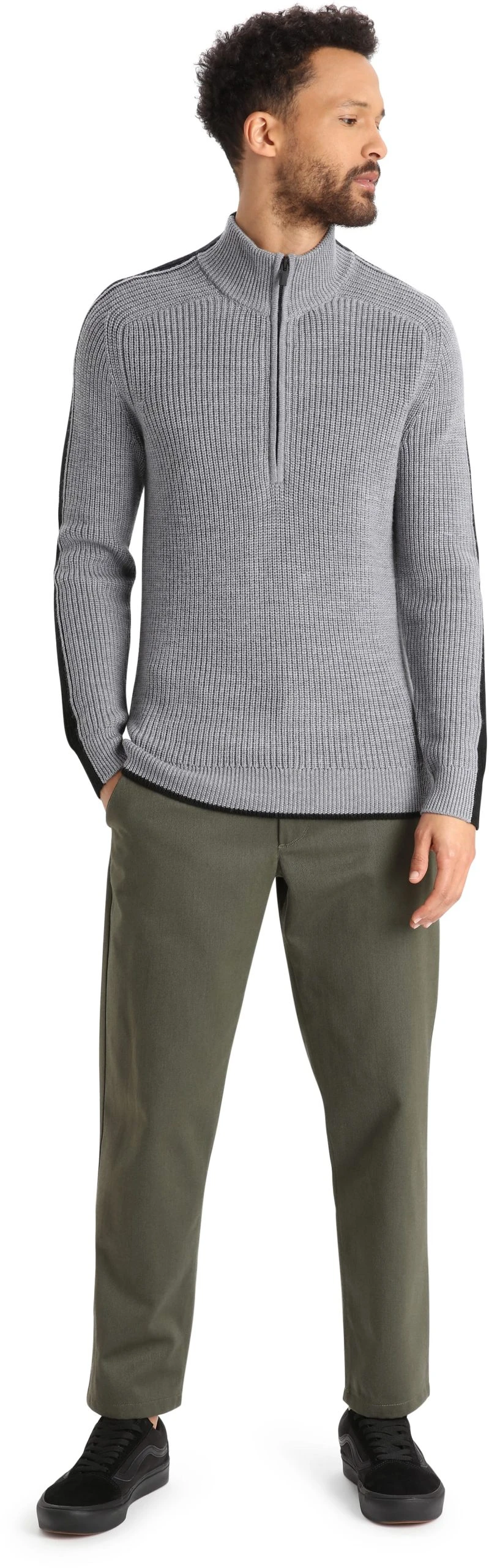 Icebreaker M Lodge LS Half Zip Sweater IBA11/GRITSTONE HTHR/BLACK - Bilde 2